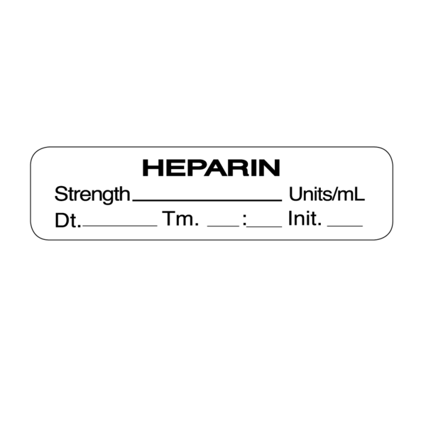 Nevs Label, Heparin Strength_Units/mL_Tm_:_Init_ 1/2" x 1-1/2" White w/Black SANTW-0072